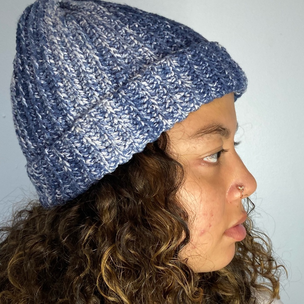 Unisex Handmade Dark Blue Medley Beanie Hat